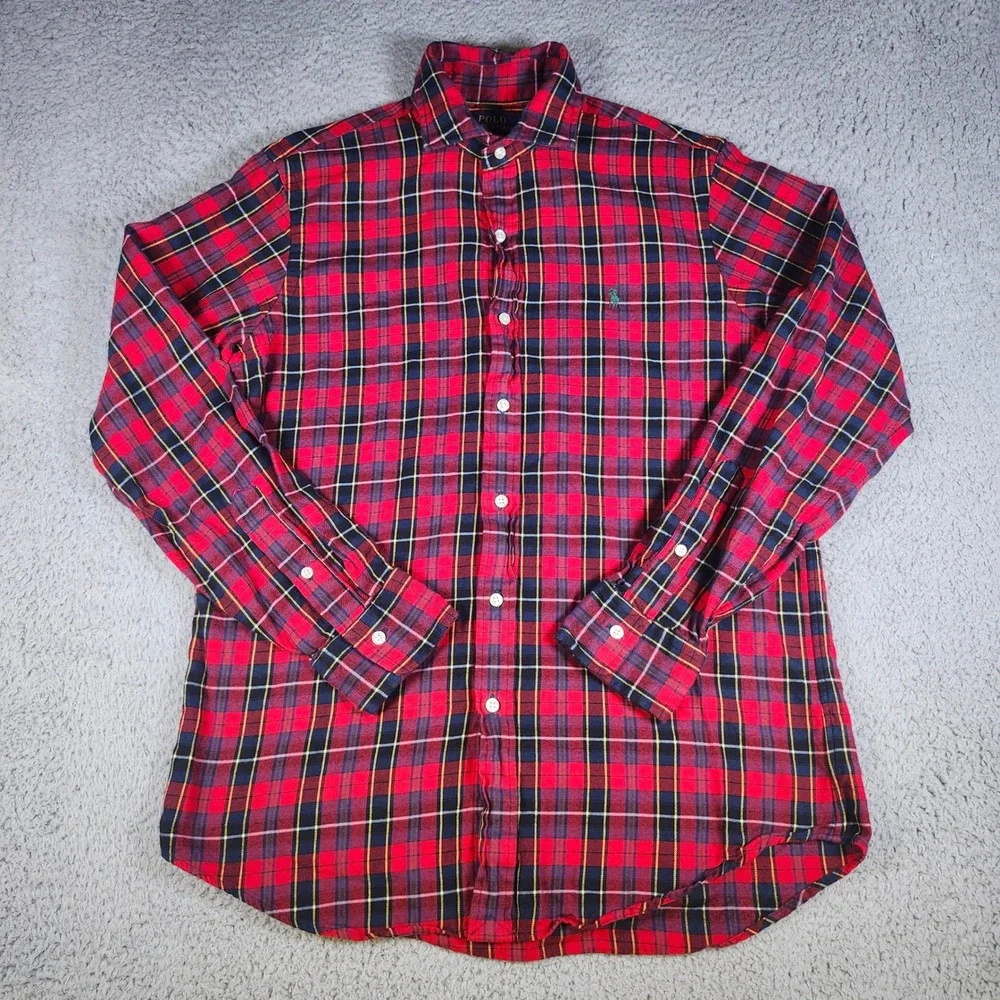 Polo‎ Ralph Lauren Mens Medium Red Plaid Classic Fit Cotton Button Down Shirt